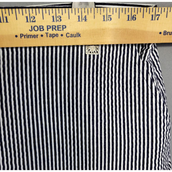 Anne Klein Skirt Womens 12 Navy White Striped Seersucker Cotton Blend Side Zip - Picture 7 of 14